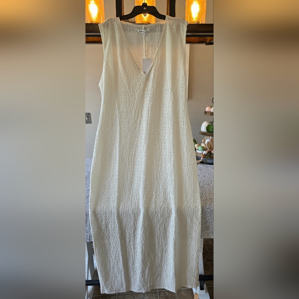 Reformation Cream Textured Sleeveless Swim Cover Up Dress